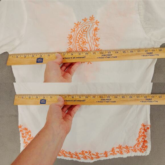 Snappy Turtle Tunic Top sz S Women White Orange Embroidered Paisley Floral Boho - Picture 4 of 12